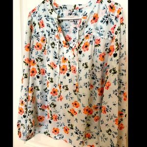 LOFT pale icy blue floral blouse L